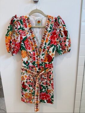FARM Rio Bold Floral V-Neck Belted Mini Dress - Red, Green, Yellow